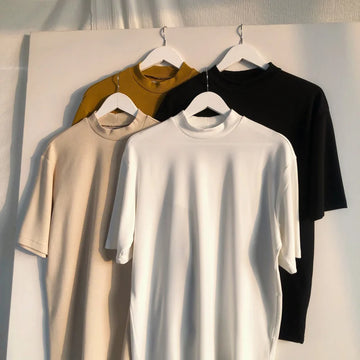 Wiaofellas men's / wear summer fashion Solid Color Turtleneck Short Sleeve Tee for men and women korean style casual tops 2Y272